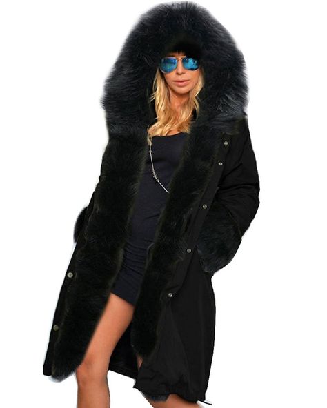 Roiii Women Winter Warm Thick Faux Fur Coat Outdoor Hood Parka Long Jacket Size 8-18 >>> Hurry! Check out this great product : Plus size coats Long Cotton Coat, Long Outerwear, Faux Coat, Fur Hood Coat, Hooded Faux, Fur Clothing, Long Parka, Moda Chic, Women Overcoat