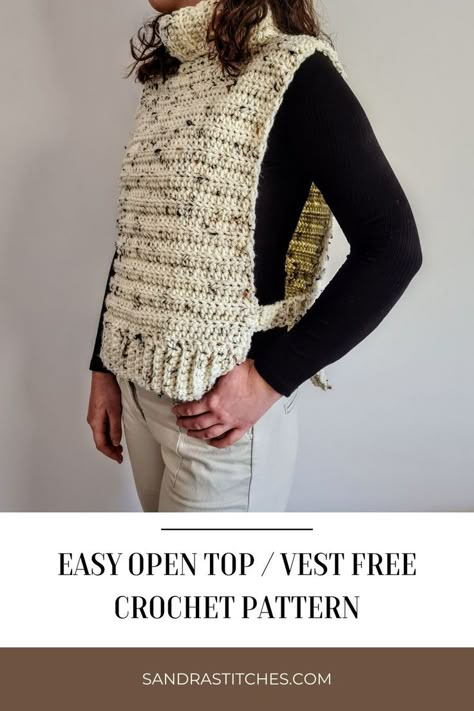 open crochet top pattern Crochet Vest Pattern Free Woman, Open Crochet Top, Free Crochet Top Patterns, Crochet Vest Pattern Free, Bobble Stitch Crochet, Crochet Capelet, Vest Pattern Free, Top Crochet Pattern, Crochet Neck Warmer