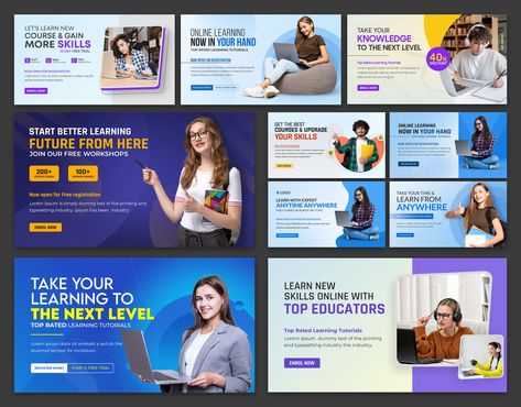 An E-learning web banner is a type of online advertising that is designed to promote e-learning courses, platforms, or educational resources on the Internet. Are you thinking about a new project and need a designer? CONTACT ME ON: Email: pixemlab@gmail.com WhatsApp: +8801730255641 web banner, e-learning, header, education banner, banner design, social media banner, learning banner, Shopify banner, banner template, web ads, Whatsapp Banner Design, Blog Banner Design Ideas, Social Banner Design, Digital Banner Ad Design, Educational Banner Design, Learning Social Media Design, Header Banner Design, Online Banner Design, Web Ads Banner Ad Design