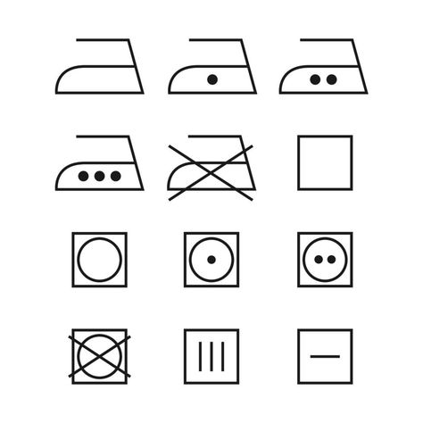 Laundry care icons. Machine and hand wash advice symbols, fabric cotton cloth type for garment labels. Laundry Guide Symbols, Laundry Icons Symbols, Laundry Codes, Laundromat Aesthetic, Laundry Symbols Printable, Care Label Symbols, Laundry Cheat Sheet, Clothing Care Symbols, Aesthetic Laundry