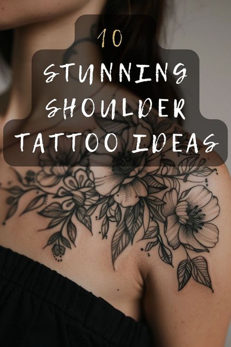 Ready to find the perfect shoulder tattoo? Check out these 10 elegant and stylish shoulder tattoo ideas for women. From delicate florals to bold designs, there's something for everyone. Click to see all the amazing options. 🌹💫 #ShoulderTattoos #TattooInspo #WomenInked #TattooArt #TattooDesigns Clavicle Shoulder Tattoos For Women, Big Pretty Tattoos For Women, Shoulder Tattoos For Women Aesthetic, Black Floral Shoulder Tattoo, Vintage Floral Shoulder Tattoos, Womens Clavicle Tattoo Ideas, Women Shoulder Arm Tattoo, Collarbone And Shoulder Tattoos For Women, Sick Female Tattoos