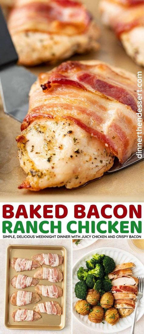 Chicken Bacon Recipes, Chicken Breast With Bacon, Bacon Ranch Chicken, Bacon Dinner, Baked Ranch Chicken, Ranch Mix, Chicken Breast Recipes Baked, Baked Bacon, Chicken Bacon Ranch