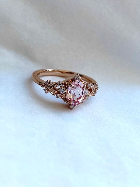 Pink Rose Gold Engagement Ring, Peach Diamond Engagement Ring, Pink Gold Wedding Ring, Sapphire Engagement Ring Pink, Unique Pink Engagement Rings, Pink Saphire Engament Ring, No Diamond Engagement Ring, Enchanted Engagement Ring, Forest Engagement Ring