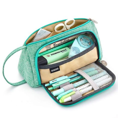 Mint Green Pencil Case - This quirky little pencil case would make a fantastic hook and notions bag! Opens from the top or from the side, and has a little compartment inside for smaller items! 😍  #crochet #crochetbags #notionscase #pencilcase #crochetenvy #crafts #hooks Pencil Case Pouch, Pink Gift Box, Pen Bag, Canvas Storage, Pencil Case Stationery, Pen Pouch, Cute School Supplies, Pouch Organizer, Travel Wallet