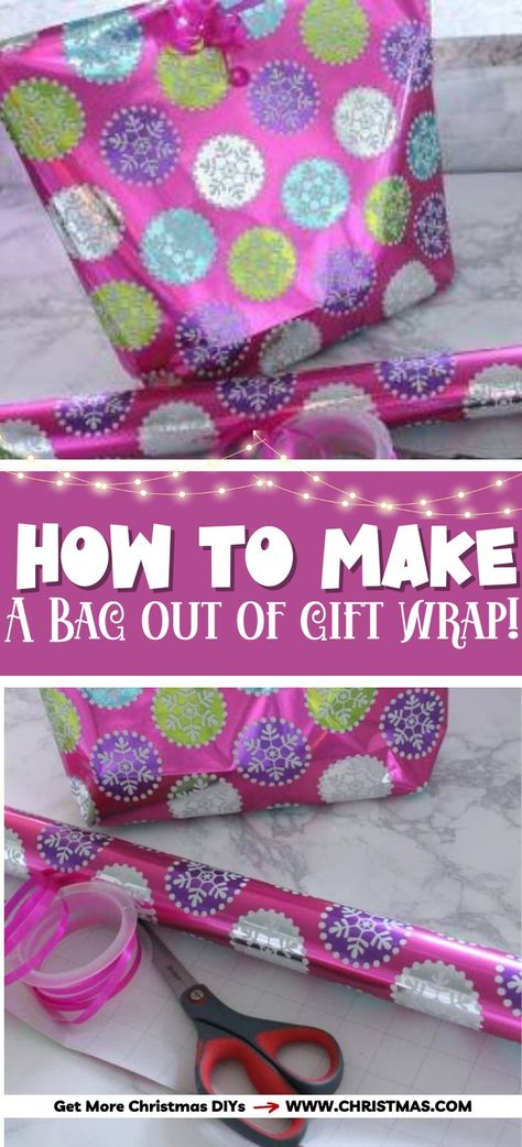 How to Make a Bag out of Gift Wrap DIY Gift Wrap Bag Ideas, Making Bag Out Of Wrapping Paper, Gift Wrapping Clothes Without Box Ideas, How To Make A Gift Bag Out Of Gift Wrap, Make A Paper Bag Gift Wrapping, Gift Wrapping Paper Bag, Diy Christmas Bags Gift Wrapping Papers, Pouch Gift Wrapping Ideas, Making Bags Out Of Wrapping Paper