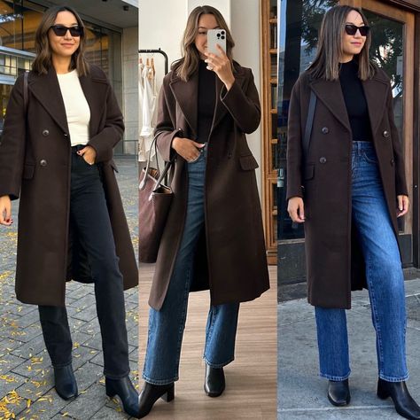 3 ways to style an oversized coat in chocolate brown from madewell with lifewithjazz for the fall autumn Brown Dress Coat Outfit, Brown Trench Coat Outfit Winter, Chocolate Brown Coat Outfit Winter, Chocolate Brown Wool Coat, Brown Suede Coat Outfit, Chocolate Brown Winter Outfit, Chocolate Coat Outfit, Light Brown Trench Coat Outfit, Chocolate Brown Blazer Outfit