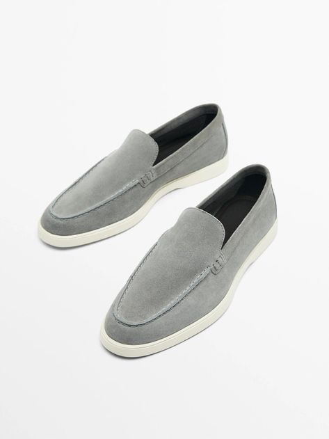 SPLIT SUEDE LEATHER LOAFERS Mens Loafers Shoes, Mens Loafers, Shoes Grey, Loafers Shoes, Grey Shoes, Massimo Dutti, Grey Leather, Leather Loafers, Slip Ons