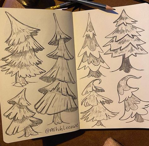 Mitch Leeuwe on X: "Almost Christmas! Enough fun stuff to draw! A jolly thread 1/6 🧵 https://t.co/AikDfA5CPA" / X Fun Stuff To Draw, Mitch Leeuwe, Notebook Drawings, Draw Trees, Composition Tips, رسم كاريكاتير, Maya Art, Almost Christmas, Retro Pictures