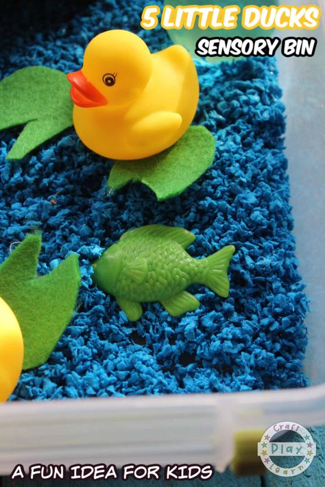 If you love the 5 little Ducks song and are looking for a fun way to introduce ducks and sensory play this spring then look no further!  This easy and simple preschool sensory bin idea is both fun and simple for kids and an activity that won’t take too long to set up. You can use this fun preschool activity as a starter for teaching children about the Duck, the drake, hen and duckling. #duck #pond #sensory Pond Sensory, Ducks Nursery, 5 Little Ducks, Duck Nursery, Duck Crafts, Sensory Activities For Kids, Infant Sensory Activities, Preschool Sensory, Nursery Songs