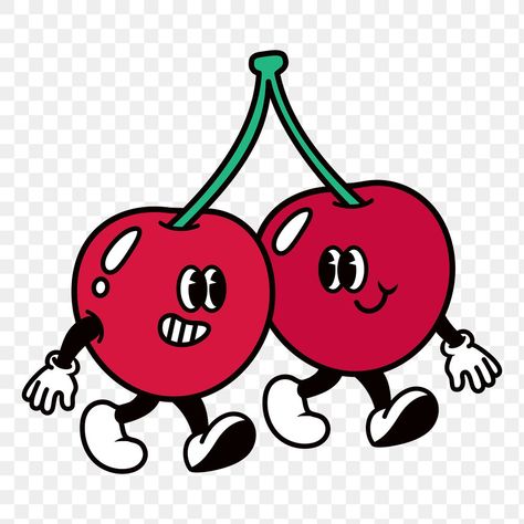 Cute Fruit Cartoon, Cartoon Cherry, Aesthetic Pngs, Retro Cherry, Fruit Cartoon, Food Cartoon, Awesome Designs, Retro Recipes, Cute Fruit