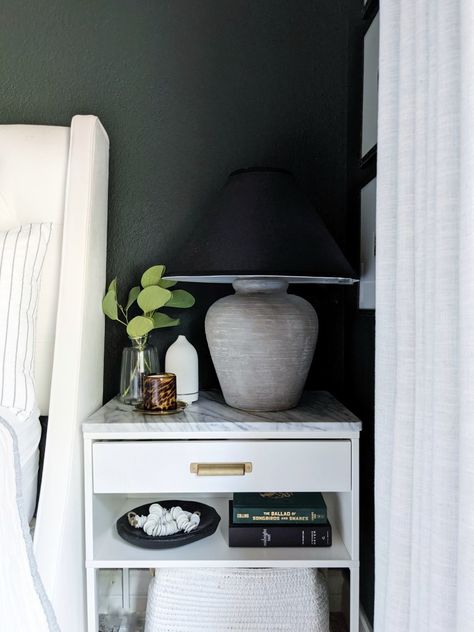 6 of The Best Ikea Nightstand Hacks + How We Hacked Ours – The Homebody House Kullen Ikea Hack Night Stands, Vikhammer Nightstand Styling, Ikea Floating Nightstand Hack, Ikea Kallax Nightstand Hack, Nightstand Hack Ikea, Ikea Vikhammer Nightstand Hack, Vikhammer Nightstand Hack, Ikea Vikhammer Nightstand, Kallax Nightstand