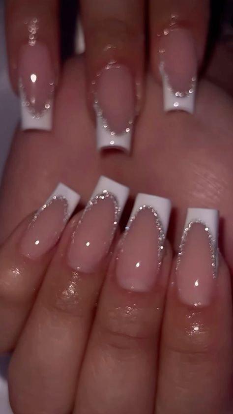 Easy Nails, Girly Acrylic Nails, French Tip Acrylic Nails, Basic Nails, Nail Swag, Sparkly Nails, Pink Acrylic Nails, Homecoming Nails, Square Acrylic Nails