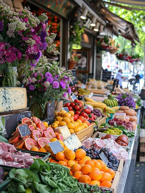 This vibrant farmer's market in Paris showcases an array of fresh produce, from colorful fruits and crisp vegetables to artisanal cheeses. These markets are the heart of French cooking, providing both locals and tourists with the finest ingredients for authentic recipes. Discover the flavors of France by incorporating these fresh elements into your culinary creations. #FrenchCuisine #FarmersMarket #CookingWithLove 🧀🍇🥕 Fresh Fruit Market, Spring Fruits In Season, Fresh Fruit Board, Farmers Market Vision Board, Fresh Fruits Aesthetic, Fresh Market Aesthetic, Vision Board Farmers Market, Farmers Markets Aesthetic, Farmers Market Vegetables