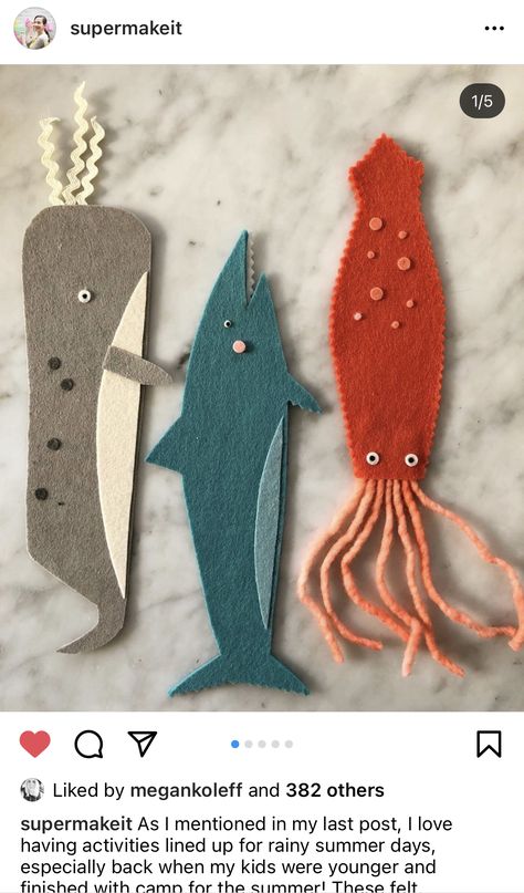 Felt Crafts Kids Easy, Felt Sea Creatures, Free Crochet Bookmark, Rainy Summer, Bookmark Crochet, Bookmark Pattern, Felt Bookmark, Crochet Bookmark Pattern, Crochet Bookmark