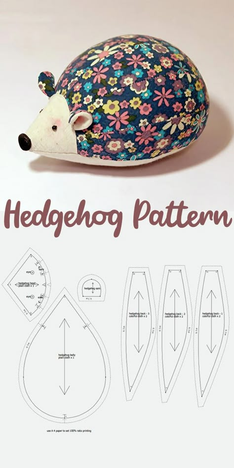 Fabric Hedgehog, Basaar Idees, Hedgehog Pattern, Material Ideas, Pin Cushions Patterns, Sewing Machine Projects, Cute Sewing Projects, Animal Sewing Patterns, Sewing Stuffed Animals