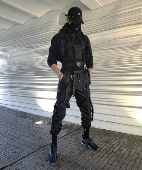 Tactical Wear Aesthetic, Cyberpunk Techwear Fashion, Warcore Outfits Men, Techwear Men Outfit, Warcore Outfits, Dark Wear Men, Techwear Art, Dark Techwear, Tech Wear Aesthetic