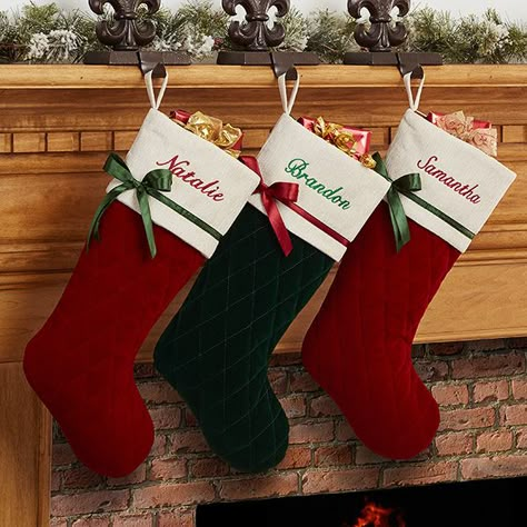 16279 - Winter Classic Personalized Quilted Stocking w/Bow Quilted Stocking, Classic Christmas Gifts, Green Stockings, Quilted Christmas Stockings, Winter Sparkle, Stocking Ideas, Personalized Stockings, Stocking Tree, Personalized Quilt