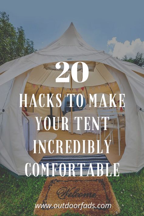 Tent Diy Outdoor, Cheap Camping Ideas, How To Tent Camp Comfortably, Wall Tent Camping Hacks, Camp Set Up Ideas Glamping, Tent Camping Checklist For Two, Simple Tent Camping, Canopy Over Tent Camping, Yurt Tent Camping