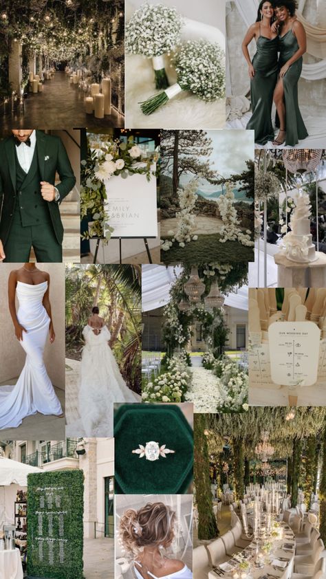 Romantic Green Wedding, Wedding Theme Dark Green, Shades Of Green For Wedding, Earth Themed Wedding, October Wedding Green, Forest Green Spring Wedding, Green Spring Wedding Colors, Olive Green Themed Wedding, Dark Olive Wedding Theme