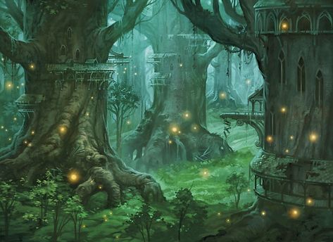 Imgur Concept Art Landscape, Forest Village, Forest City, Fantasy Forest, Fantasy City, Fantasy Places, Fantasy Setting, Tree Illustration, High Fantasy