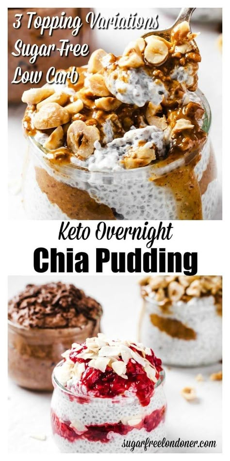 Overnight chia pudding is a delicious and easy way to meal-prep your weekday breakfast. In this post you'll find a basic creamy keto chia pudding recipe and three topping variations with fully calculated macros and net carbs. Nutty, chocolatey or fruity - which one will you choose? Overnight Chia Pudding, Overnight Chia, Keto Chia Pudding, Chia Recipes, Chia Pudding Recipe, Cheesecake Oreo, Chia Seed Recipes Pudding, Weekday Breakfast, Breakfast Low Carb