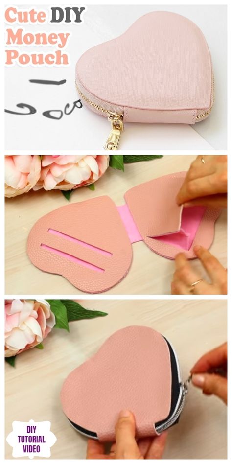 DIY No Sew Leather Heart Purse Tutorial - Video Purse Tutorial Sewing, No Sew Leather Bag, Heart Bag Pattern, Diy Purses And Bags, Diy Purse Tutorial, Diy Purse No Sew, Leather Purse Diy, Diy Purse Patterns, Diy Bags No Sew