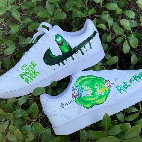 Made To Order Nike Air Force 1 Nike New With Tag Ship’s Approximately 1-2 Weeks High Quality Paint - Will Not Crack Or Chip Rick And Morty Shoes, Neon Nike Shoes, Air Force One Shoes, Custom Nike Air Force 1, Custom Shoes Men, Custom Nike Air Force, Custom Sneakers Diy, Painted Nikes, Pretty Sneakers