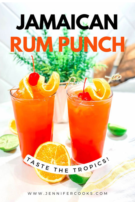 Make the perfect Jamaican Rum Punch! This easy tropical cocktail uses the best rum, fresh fruit juice, and grenadine. A delicious Caribbean drink for parties or any hot day! Rum Haven Coconut Rum Recipes, Best Fruity Alcoholic Drinks, Easy Cheap Mixed Drinks Alcohol, 151 Rum Drinks Recipes, Jamaican Fruit Punch, Tropical Rum Cocktails, Fruity Alcohol Drinks For A Party, Fruit Punch Juice Recipe, Jamaican Rum Punch Recipes For A Crowd