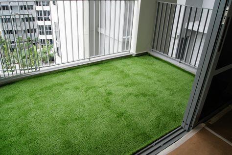 Artificial grass at Arc at Tampines Artificial Grass Balcony, Artificial Grass Patio, Modern Balcony Design, Artificial Grass For Dogs, Best Artificial Grass, Artificial Grass Carpet, Apartment Balcony Garden, Grass Carpet, Balcony Design Ideas