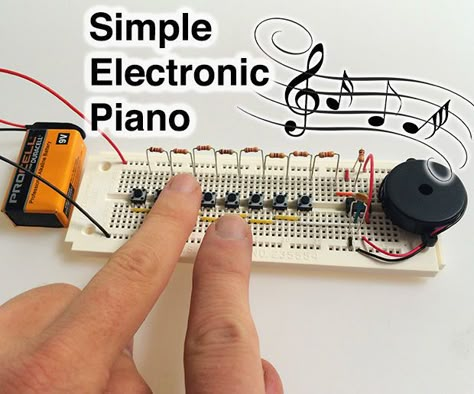 Electronics can make sounds very easily with just a handful of parts. Here's how to make a simple piano using a 555 timer. I designed and tested this circuit using... Simple Piano, Electronics Projects For Beginners, Electronic Gadgets For Men, Electronics Gadgets Technology, Simple Electronics, New Electronic Gadgets, Projects For School, Rules For Kids, Electronic Circuit Design