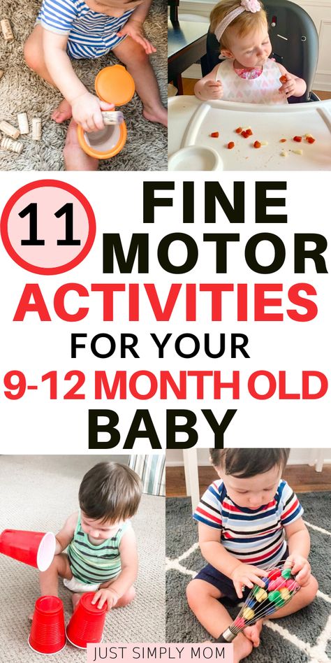 Simple, everyday activities that your baby can do to improve fine motor skills and learn through play. Use everyday objects or toys to practice these skills around the house. Get your infant learning and exploring quickly with activities that you may not realize has a positive impact on their development. Fine Motor Activities For Infants, Motor Activities For Infants, 9 Month Old Baby Activities, Waldorf Learning, 11 Month Old Baby, Activities For Infants, Baby Development Activities, 9 Month Old Baby, Infant Room