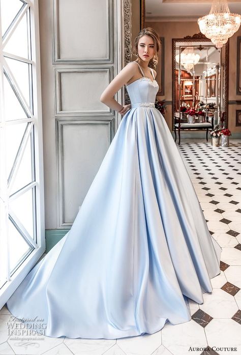 Light Blue Wedding Dress Cinderella, Prom Dresses Light Blue Cinderella, Light Blue Bridal Dress, Cinderella Blue Wedding Dress, Blue Wedding Dress Aesthetic, Blue Satin Wedding Dress, Cinderella Wedding Dress Blue, Most Beautiful Dresses In The World, Blue Bride Dress