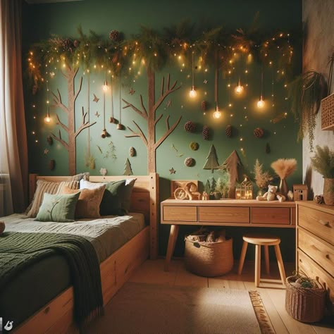 Image Creator Forest Bedroom Kids Boys, Magical Home Interior, Forest Inspired Kids Room, Meadow Themed Bedroom, Forest Themed Boys Room, Forest Themed Kids Bedroom, Fairy Cottage Core Nursery, Forest Theme Kids Bedroom, Boys Room Forest Theme