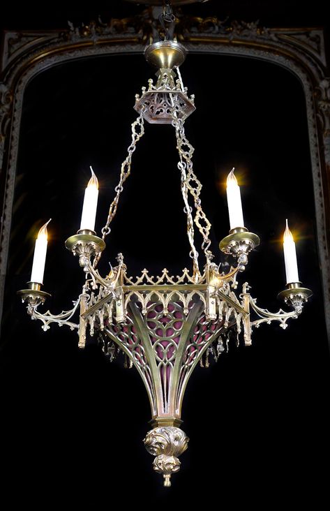 Gothic Revival Brass Antique Chandelier | Westland London Gothic Objects, Gothic Revival Decor, Medieval Chandelier, Gothic Revival Furniture, Black Gothic Chandelier, Chandelier Medieval, Gothic Library, Gothic Chandelier, Chandelier Ancient