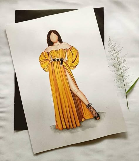 Dresses Illustration Sketch, Yellow Dress Illustration, Outfit Illustration Painting, Dress Line Art, Dress Illustration Design, Dress Illustration Art, Fashion Illustration Face, Bubble Drawing, Fashion Illustration Poses