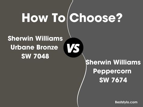 Urbane Bronze vs Peppercorn: What’s the Difference? Urbane Bronze Vs Peppercorn, Peppercorn Vs Urbane Bronze, Sherwin Williams Urbane Bronze Bedroom, Colors That Go With Urbane Bronze, Peppercorn Sherwin Williams, Urbane Bronze Sherwin Williams, Bronze Bedroom, Accent Wall Entryway, Sherwin Williams Extra White