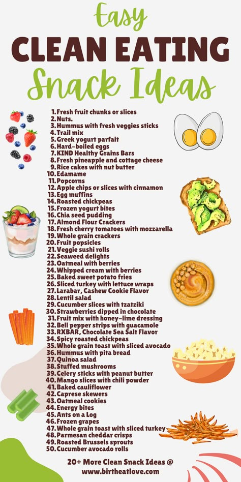 Here's a great list of Clean eating snack ideas for meal planning and meal prep. Are you looking for healthy snacks to feed your family? These clean eating recipes & snack ideas are the best! Quick and easy snacks for clean eating plus snack recipes with only clean ingredients. Even includes lots of prepackaged clean snacks too. Healthy Lunch Clean Eating, Snacks For Meal Prep, Snacks For Losing Weight Healthy Eating Snacks, Healthy Food For Women Over 40, Healthy Snack Ideas List, Healthy Eating Fridge, Clean Eating Protein Snacks, Food Tips Healthy, Losing Weight Snack Ideas