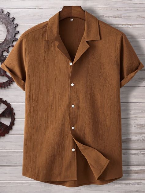 Men Cotton Shirt, Brown Shirt Outfit Men, Male Shirts Fashion, Brown Shirt Men, Short Sleeve Button Up Men, Button Shirts Men, Collar Shirt Men, Mens Shirts Online, Half Sleeve Shirts