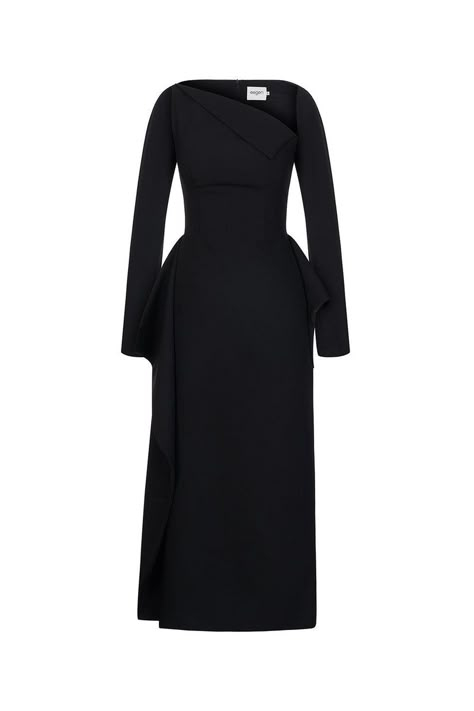 Wendy Sheath Asymmetric Neck Polycotton Midi Dress | MEAN BLVD Simple Chic Dress Classy, Graduation Dress Inspiration, Corporate Dress Styles, Simple Graduation Outfits, Graduation Looks Outfits Classy, Sophisticated Outfits Classy Chic, Black Corporate Dress, Defense Outfit, Modest Black Dress