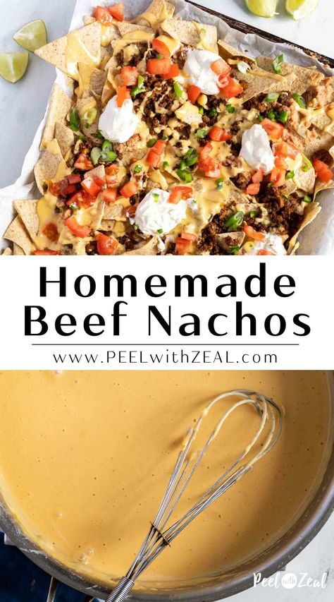 Nacho Sauce Recipe, Beef Nachos Supreme, Taco Bell Copycat Recipes, Sheet Pan Beef, Nachos Supreme Recipe, Homemade Nacho Cheese, Ground Beef Nachos, Loaded Nachos Recipe, Best Nacho Recipe