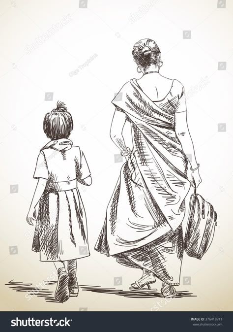 Sketch of walking mother and daughter from school, Hand drawn illustration #Ad , #affiliate, #mother#daughter#Sketch#walking Memory Drawing, Composition Drawing, Human Sketch, Figure Sketches, Pen Art Work, Human Figure Sketches, Sketches Of People, Pen Art Drawings, Human Figure Drawing