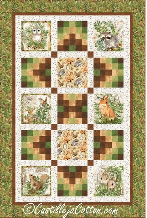 Wildlife Quilts, Woodland Quilt, Lap Quilt Patterns, Panel Quilt Patterns, Fabric Panel Quilts, Northcott Fabrics, Quilt Border, Animal Quilts, Patchwork Quilt Patterns