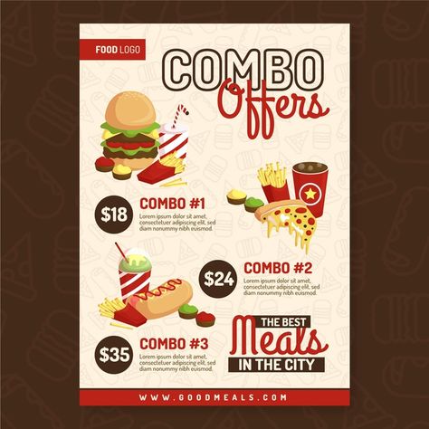 Combo Meals Ideas, Combo Meal Poster, Food Combo Poster, Combo Menu Design, Menu Vintage, Poster Template Free, Poster Idea, Poster Design Layout, Advertising Product