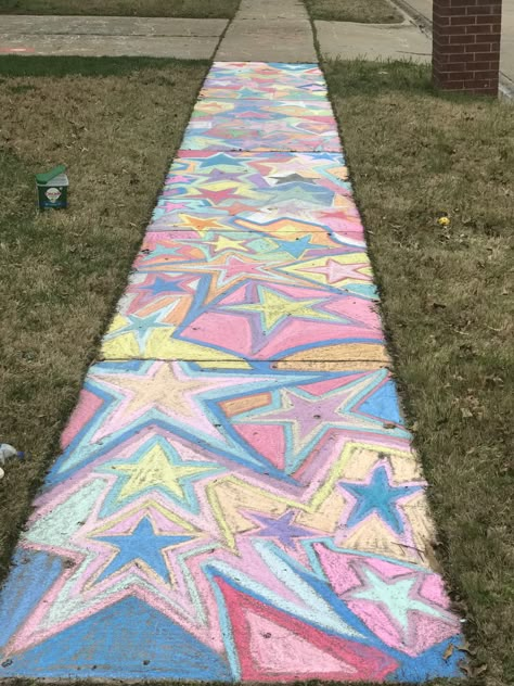 Blue Chalk Art, Chalked Parking Spot, Sidewalk Chalk Mural, Chalk Pastel Drawing Ideas, Themes In Art, Tangled Chalk Art, Chalk Mural Sidewalk, Chalk Bored Designs, Chalk Driveway