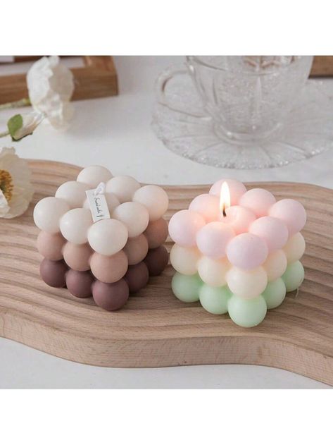 1Pc Macaron Colored Bubble Cube Aromatherapy Candle Creative Aromatherapy Gift Styling Candle OrnamentI discovered amazing products on SHEIN.com, come check them out! Candles Cubes, Bubbles Candle, Candle Creative, Beige Candles, Colored Bubbles, Candle Ornament, Summer Cherries, Aromatherapy Gifts, Candle Business