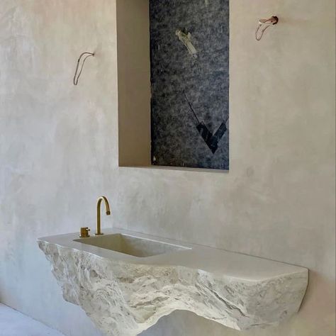 Natural Stone Bathroom Vanity, Natural Stone Vanity, Spa Sink Ideas, Stone Sink Bathroom, Carved Sink, Natural Stone Sink, Natural Stone Bathroom, Stone Bathroom Sink, Zen House