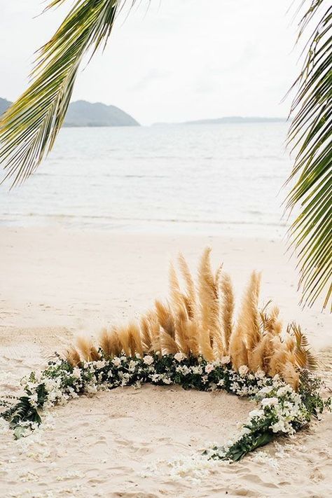 Stunning Beach Wedding Setups That Are Not Mandaps! | WedMeGood Beach Alter Ideas, Beach Elopement Decor, Beach Alter, Beach Wedding Setup, Elopement Beach, Small Beach Weddings, Beachfront Wedding, Hawaii Beach Wedding, Beach Wedding Flowers