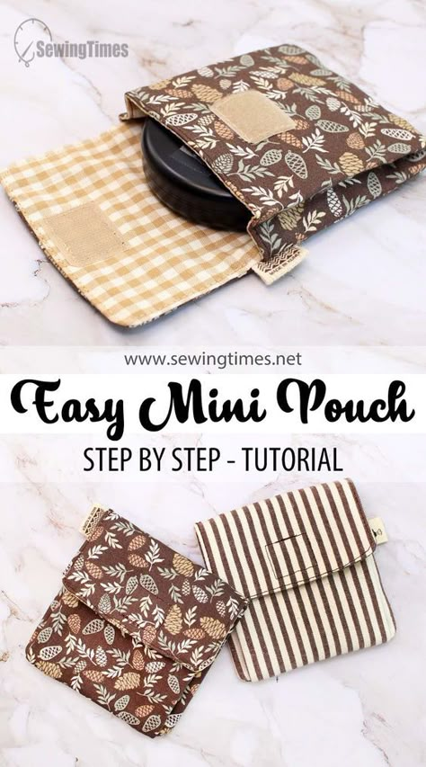 EASY DIY MINI POUCH | No Zipper Small Pouch Sewing Tutorial [sewingtimes] Sewing Small Bags Zipper Pouch, Easy Sew Pouch No Zipper, Small Fabric Bags Diy, Beginner Sewing Zipper Pouch, Sew Pouch No Zipper, No Zipper Bag, Small Pouch Sewing Pattern No Zipper, Simple Small Sewing Projects, Small Fabric Crafts Easy Diy