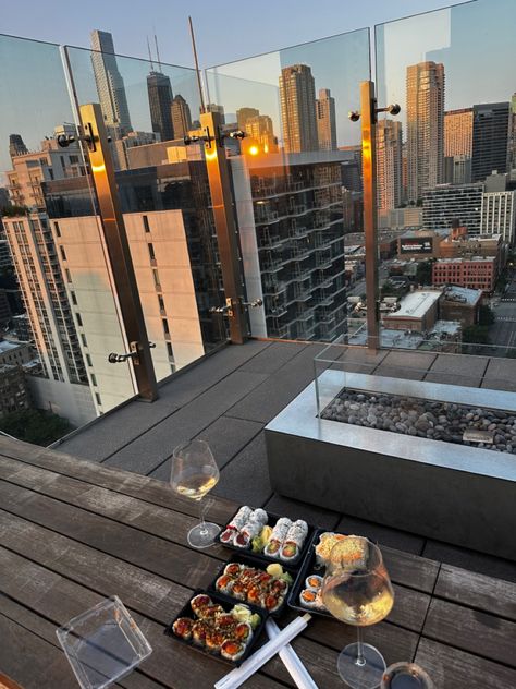 Sushi on rooftop 🫶 sushi!! chicago Chicago Rooftop, Chicago Aesthetic, Chicago Trip, Chi Town, Chicago Travel, Post Grad, 22nd Birthday, Bright Future, Yorkie