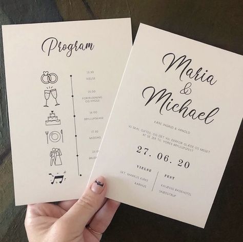 Bryllupsinvitation - Maria & Michael Original Wedding Invitations, Wedding Program Sign, Wedding Timeline Template, Wedding Invitation Inspiration, Wedding Invitation Card Design, Digital Wedding Invitations, Invitations Diy, Future Wedding Plans, Wedding Timeline